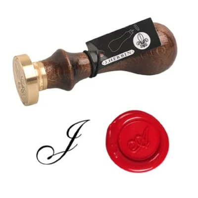 Image of Herbin 40110T Copperplate round seal with varnished wooden handle, letter J