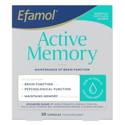 Image of Efamol Active Memory 30 Fish Oil Capsules Omega 3 Brain Supplement &amp; Gingko Biloba Support DHA Supports Normal Function Cognitive Maintenance