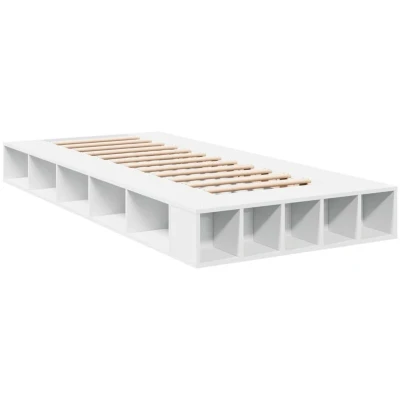 Image of vidaXL Bed Frame White 75x190 cm Small Single Engineered Wood, Slat Base, Storage Drawers