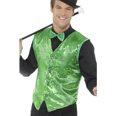 Image of Smiffys Sequin Waistcoat, Green , Party &amp; Carnival Fancy Dress, Dress Up Costumes