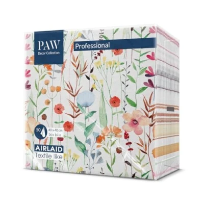 Image of Paw Airlaid Napkins Fabric Like (40 x 40 cm) I Pack of 50 Ideal for Weddings, Christenings, Communion, Birthdays Table Decoration Watercolour Flowers