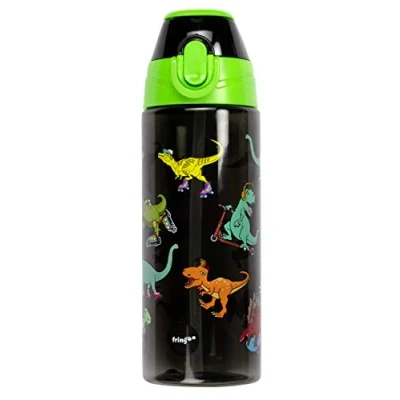 Image of Fringoo 600ml Kids Water Bottle with Straw &amp; Fliptop Lock 100% Leakproof BPA Free for School Dinosaur Skaters