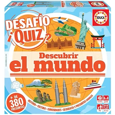 Image of Educa 18218 Desafio Quiz Descubrir El Mundo Family Board Game with 380 Questions from History, Traditions, Mountains, etc. 6 Years, Assorted