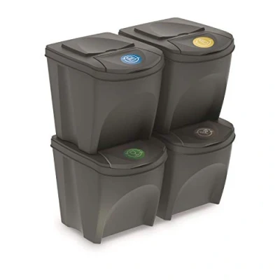Image of Prosperplast KEDEN Sortibox Set of 4 Recycling Bins, Grey, Volume x 25L