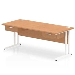 Image of Impulse 1800x800 Desk Oak/White Cantilever Leg 2x1 Drawer Fixed Ped