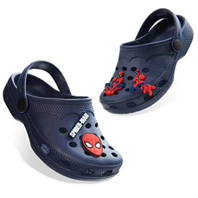 Image of Marvel Boys Clogs with Removable Rubber Charms Gifts (Navy Spiderman, 12.5 UK)