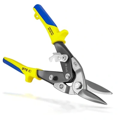 Image of S&amp;R Professional Aviation Tin Snips, 250mm High Precision, Right Cut Design Durable Cr Mo Steel for Metal Sheet Cutting Ideal Cu and Steel, 60 62 HRC Hardness