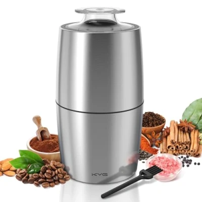 Image of KYG Electric Coffee Grinder Stainless Steel 300W Motor 70g Capacity Grinders Safety Lock with Blades Bean Low Noise 45dB for Beans, Spices, etc
