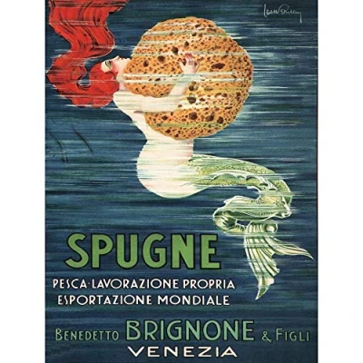 Image of Wee Blue Coo Sponge Mermaid Venice Italy Brignone Brothers Vintage Advertising Art Print Poster Wall Decor 12X16 Inch