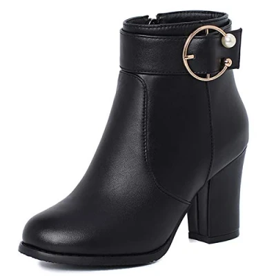 Image of Onewus Fashion Women Ankle Boots with Mid Block Heel (Pu Black,7 UK)