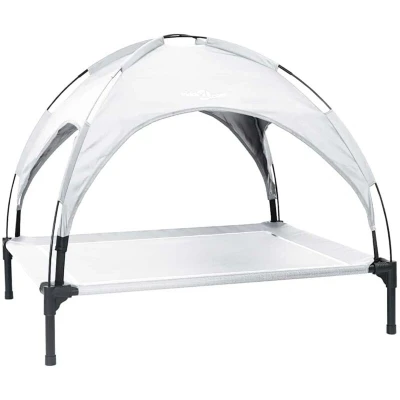 Image of vidaXL Raised Dog Bed with Removable Roof Silver Grey XL Steel
