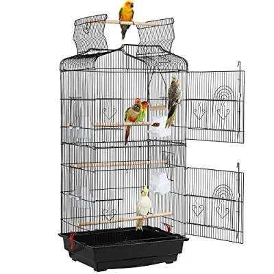 Image of Yaheetech Metal Bird Cage Parrot for Budgie/Lovebird/Cockatiel/Canary with Open Play Top 104cm Black