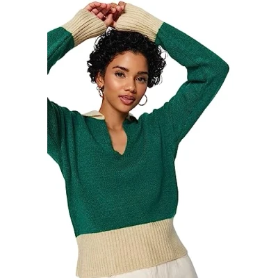 Image of Trendyol FeMan Regular fit Basic Polo Neck Knitwear Sweater,Emerald,S