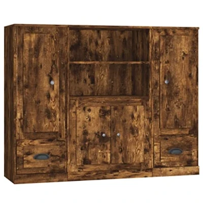 Image of vidaXL Highboards Storage Cabinets Cupboards 3 pcs Smoked Oak Engineered Wood