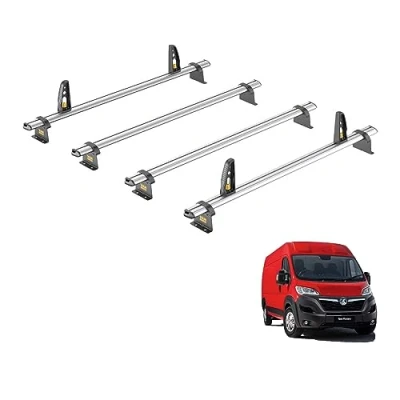 Image of Van Guard Roof Rack for Vauxhall Movano (2010 2021) 4 Aluminium Bars &amp; Load Stops VG286
