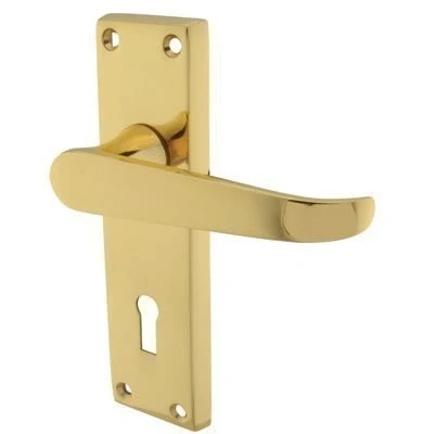 Image of JOVIAN STRAIGHT LEVER LOCK DOOR HANDLES 150X40MM in POLISHED BRASS