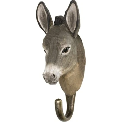 Image of WILDLIFEGARDEN Wildlife Garden Hook Donkey (WG518) Hand Carved Decorative Coat Hook, Wall Mounted, Made of Wood and Metal Domestic Animals Collection