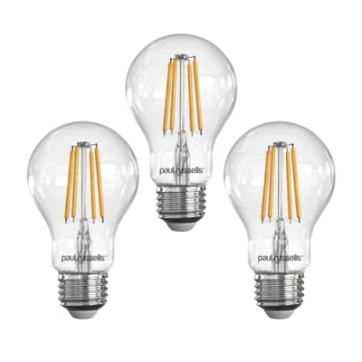 Image of paul russells LED Filament GLS Dimmable Edison Screw Fittings E27 Light Bulbs, 7Watt 806Lumens Classic A60 60w Equivalent, 2700K Warm White Dimmer ES Energy Saving Lamps, 3 Pack