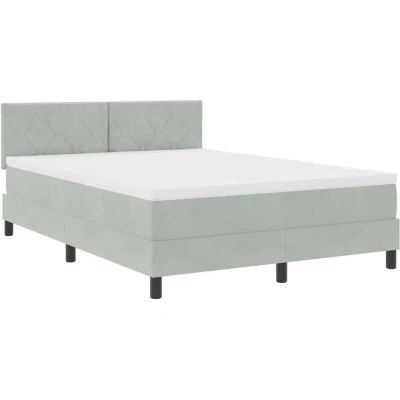 Image of vidaXL Box Spring Bed with Mattress &amp; LED Light Grey 140x190 cm Velvet