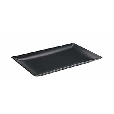 Image of Genware NEV B2774 Luna Rectangular Coupe Plate, Stoneware, 25 cm x 15 cm, Black (Pack of 6)