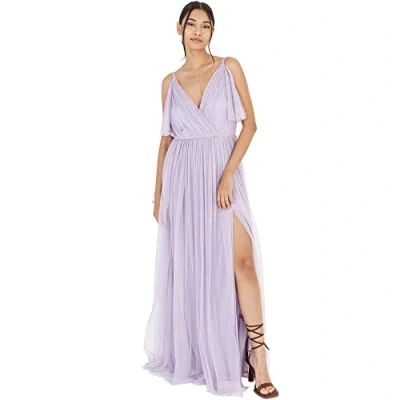Image of Anaya with Love Women&#039;s Ladies Women Long Length Maxi Short Sleeve Cami V Neckline Empire Waist Bridesmaid Dress, Moody Lilac, 12 UK