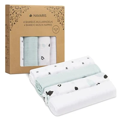 Image of Navaris Muslin Cloths for Baby (Pack of 4) 80 x cm Squares Burping, Blanket, Cot Super Soft Viscose and Cotton