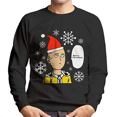 Image of Cloud City 7 One Punch Man Merry Christmas Ok Men&#039;s Sweatshirt Black