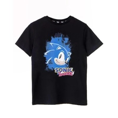 Image of Sonic THE HEDGEHOG Boys T Shirt Kids Black Watercolour Graphic Tee for Gamers Short Sleeve Vintage Style Cartoon Gaming Apparel Movie Game Merchandise Gift Children &amp; Teens