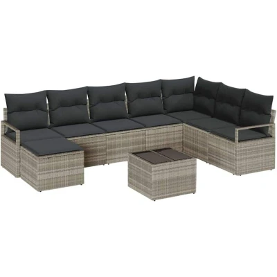 Image of vidaXL 8 Piece Garden Sofa Set with Cushions Grey Poly Rattan