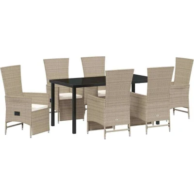Image of vidaXL 7 Piece Garden Dining Set with Cushions Beige Poly Rattan
