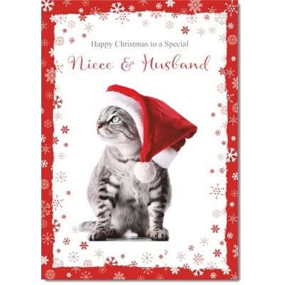 Image of doodlecards Niece and Husband Christmas Card Kitten in a Santa Hat Medium Size for &amp; with Plain Envelope