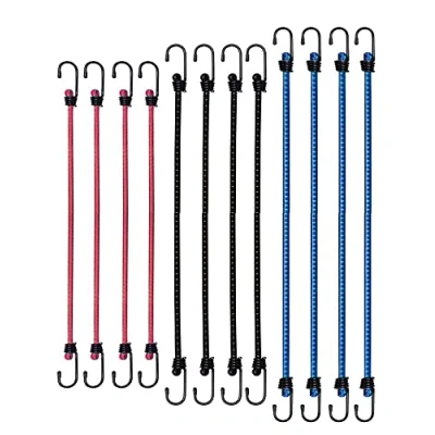 Image of URBANESSENTIALS 12 Pack 3 Assorted Lengths Heavy Duty Polypropylene Elastic Bungee Cords for Tarpaulin Camping Boats Bikes Luggage (4pcs x 12&quot;, 4pcs 16&quot;, 23.5&quot;)