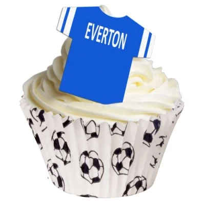Image of 24 Edible T Shirt Decorations Great for Everton Fans Perfectly pre Cut Wafer just pop Them Out The Packaging and top on Your Cake by CDA Products Ltd