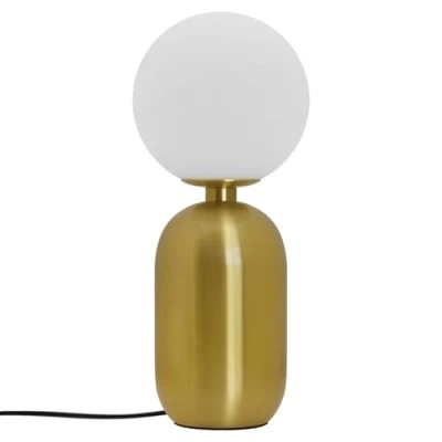 Image of Antique Brass Table Lamp Frosted Glass Globe Shade Bedside Light T514
