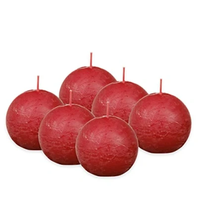 Image of Bolsius Rustic Ball Candle Red Pack of 6 Diameter 7.6 cm Decorative Length Burning Time 25 Hours Unscented Contains Natural Plant Wax Without Palm Oil