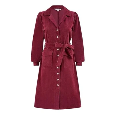 Image of Yumi Burgundy Cord Midi Shirt Dress 14