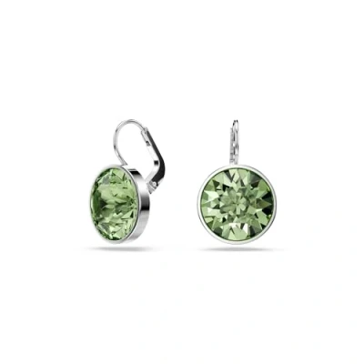 Image of Swarovski Bella Drop Earrings, Green Round Cut Crystals in a Rhodium Finished Setting, Part of the Collection