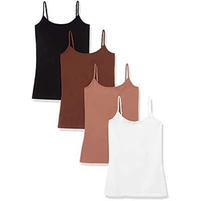 Image of Amazon Essentials Women&#039;s Slim Fit Camisole, Pack of 4, Black/Brown/Light Brown/White, L