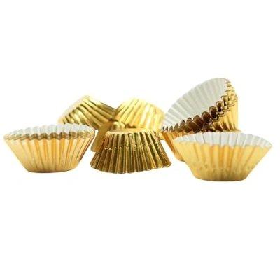 Image of 50 Mini Cupcake Cases Baking Muffin Cake Petits Fours Gold FOIL