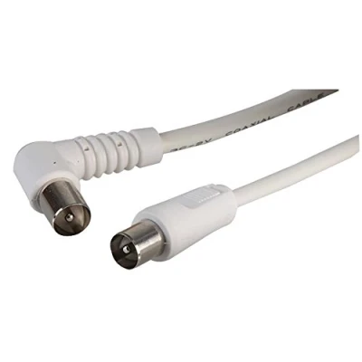 Image of PRO SIGNAL JR9009B/2M White ROHS TV Aerial Lead, 90 Degree Coax Plug to Straight Plug, 2m