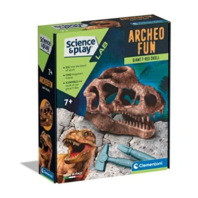 Image of Clementoni 61376 Science &amp; Play Lab Giant Skull T Rex Dig Kit Educational And Scientific Toys, Dinosaur Dig, Archaeological Excavation Gift For Kids Age 7, English version, Made in Italy