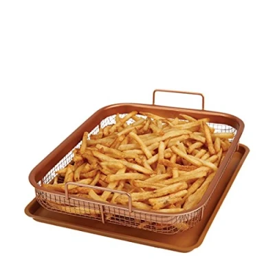 Image of Copper Chef Crisper Non Stick Oven Baking Tray with Crisping Basket, 2 Piece Set