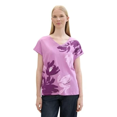 Image of TOM TAILOR Women&#039;s 1041556 Basic T Shirt with Floral Pattern, 35314 Light, M
