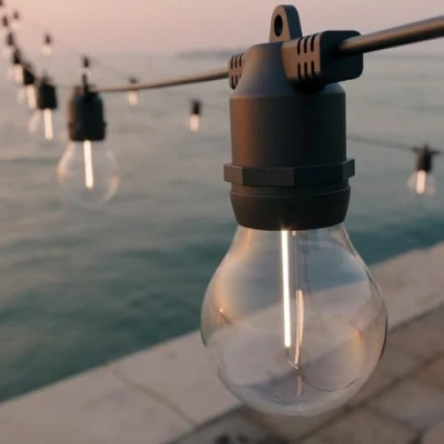 Image of SolarCentre® Edinburgh USB Solar Outdoor Festoon Lights 20 Bulbs Powered by Leaf