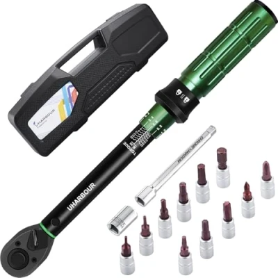 Image of Uharbour Torque Wrench Bicycle 1 25 Nm, 1/4, Set with Bits and Extension Rod for Bicycle, ±3% Error Accuracy Small