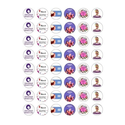 Image of 48 International Women&#039;s Day TT Edible Wafer Paper Round Cake Toppers Decorations