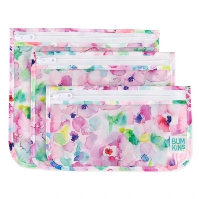 Image of Bumkins TSA Approved Toiletry Bag, Travel Quart Zip Pouch, PVC Free, Vinyl Clear Sided, Set of 3 Watercolor, 5&quot;