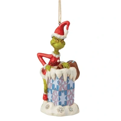 Image of Grinch by Jim Shore Climbing in Chimney Hanging Ornament