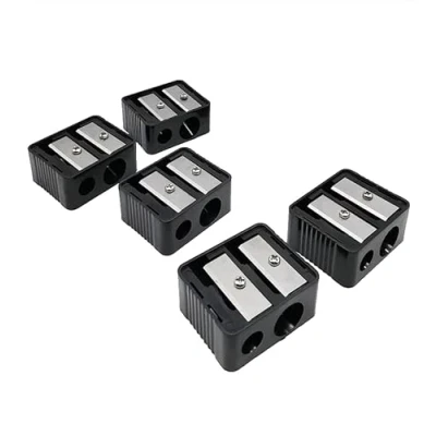 Image of Juliyeh 5 Pcs Eyebrow Pencil Sharpener Double Hole Plastic Cosmetic Manual Portable Sharpener, Black