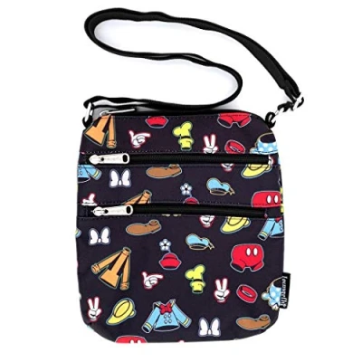 Image of Loungefly Disney Sensational 6 Outfits AOP Passport Bag Black w: 8&quot; x h: 9&quot; d:1.25&quot;